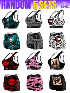 Random pattern 5sets，Women's Butterfly Pattern Sports Bra Set, Exercise Bra, Casual Wireless Bras, Wirefree Sports Bra, Comfortable Stretchy Underwear, Ideal for Running & Swimming