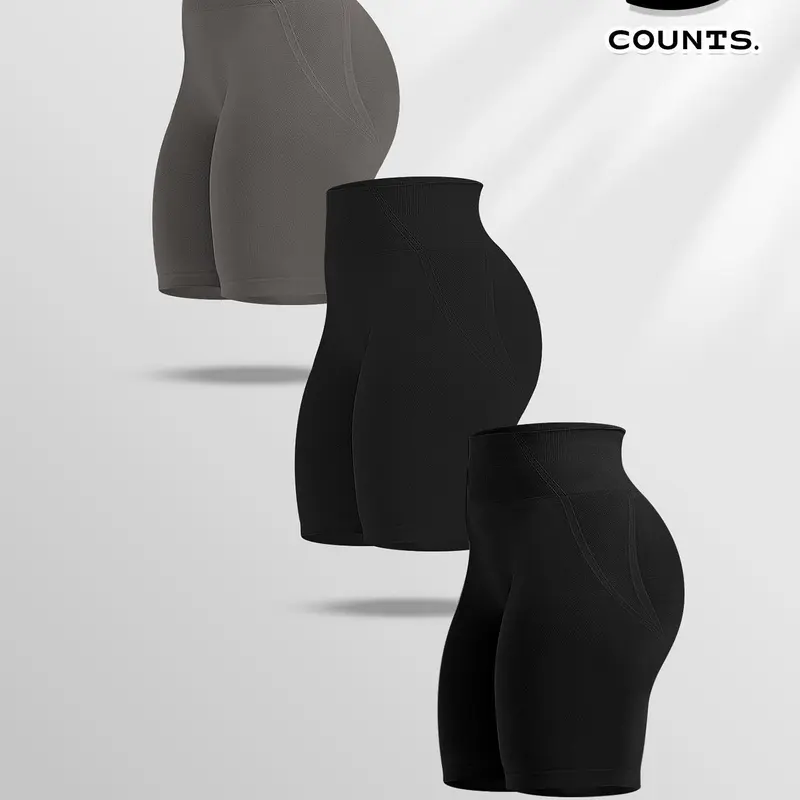 Women's Solid Ribbed High Waist Shorts, Casual Comfy Breathable Skinny Shorts for Yoga Gym Workout, Ladies Bottoms for All Seasons