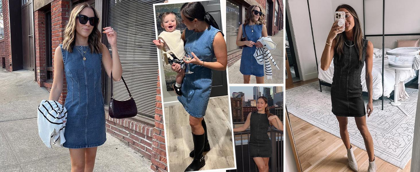 Danedvi Womens Denim Mini Dress Casual Sleeveless Crewneck Summer Jean Tank Dresses Blue Womenswear SpringStatements Danedvi Womens Denim Mini Dress Casual Sleeveless Crewneck Summer Jean Tank Dresses Blue Womenswear SpringStatements