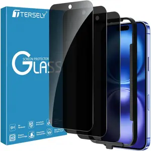 [3-Pack] T Tersely Privacy Screen Protector for iPhone 16 Plus (6.7inch) with Installation Alignment Frame, Private Matte Anti-Spy Tempered Glass Case-Friendly Curved