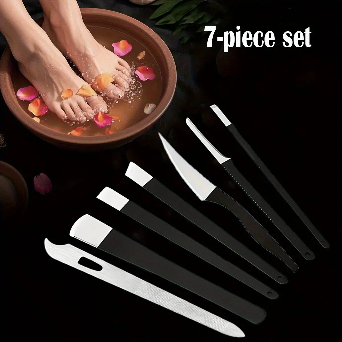 7-Piece Stainless Steel Pedicure Set, Dead Skin Remover, Foot Knife, Nail File, Portable Box, Home Foot Care Tools, Smooth Skin