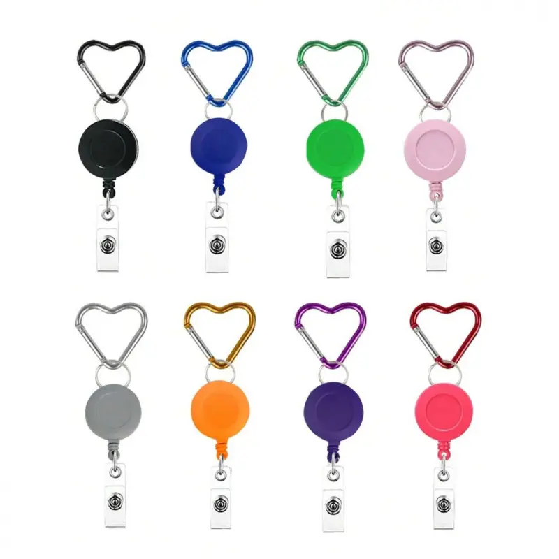 2D cute heart-shaped carabiner with metal clip and retractable badge reel, available in eight fun designs, suitable for keychains, an excellent gift for office, hospital, laboratory doctors and nurses, Keychain Accessory