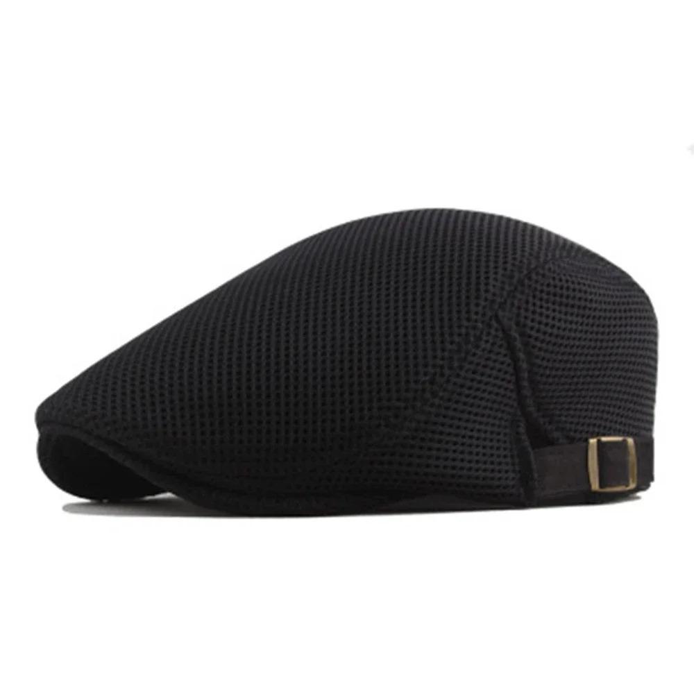 Hip Hop Berets Adjustable Newsboy Caps Men Mesh Ventilated Flat Cap British Style Summer Hats
