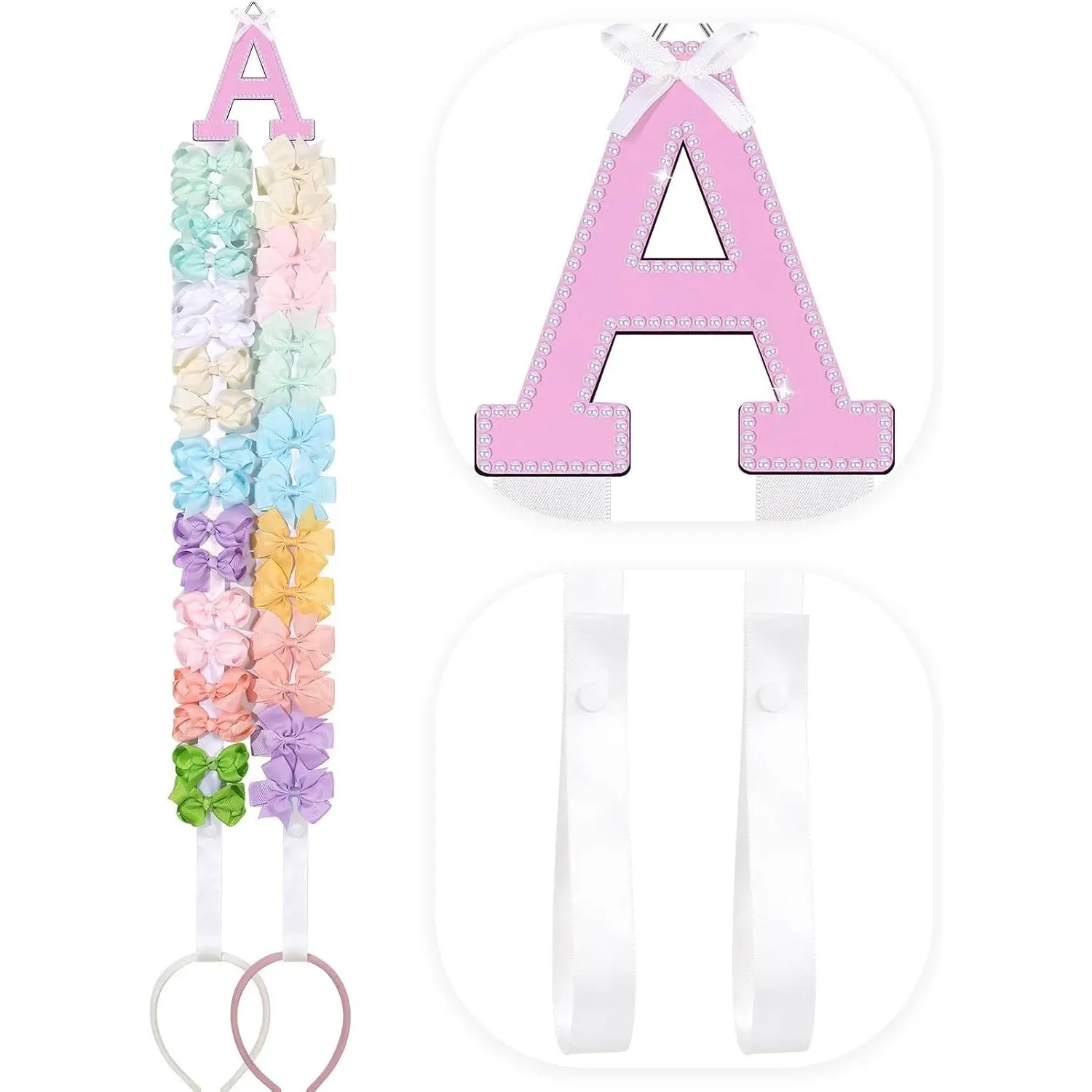 Letter Bow Holder Hair Accessories Organizer - Hanging Storage Display for Hair Bows, Clips, Ribbons & Headbands, Baby Nursery Toddler Girls Room Decor(Gift)