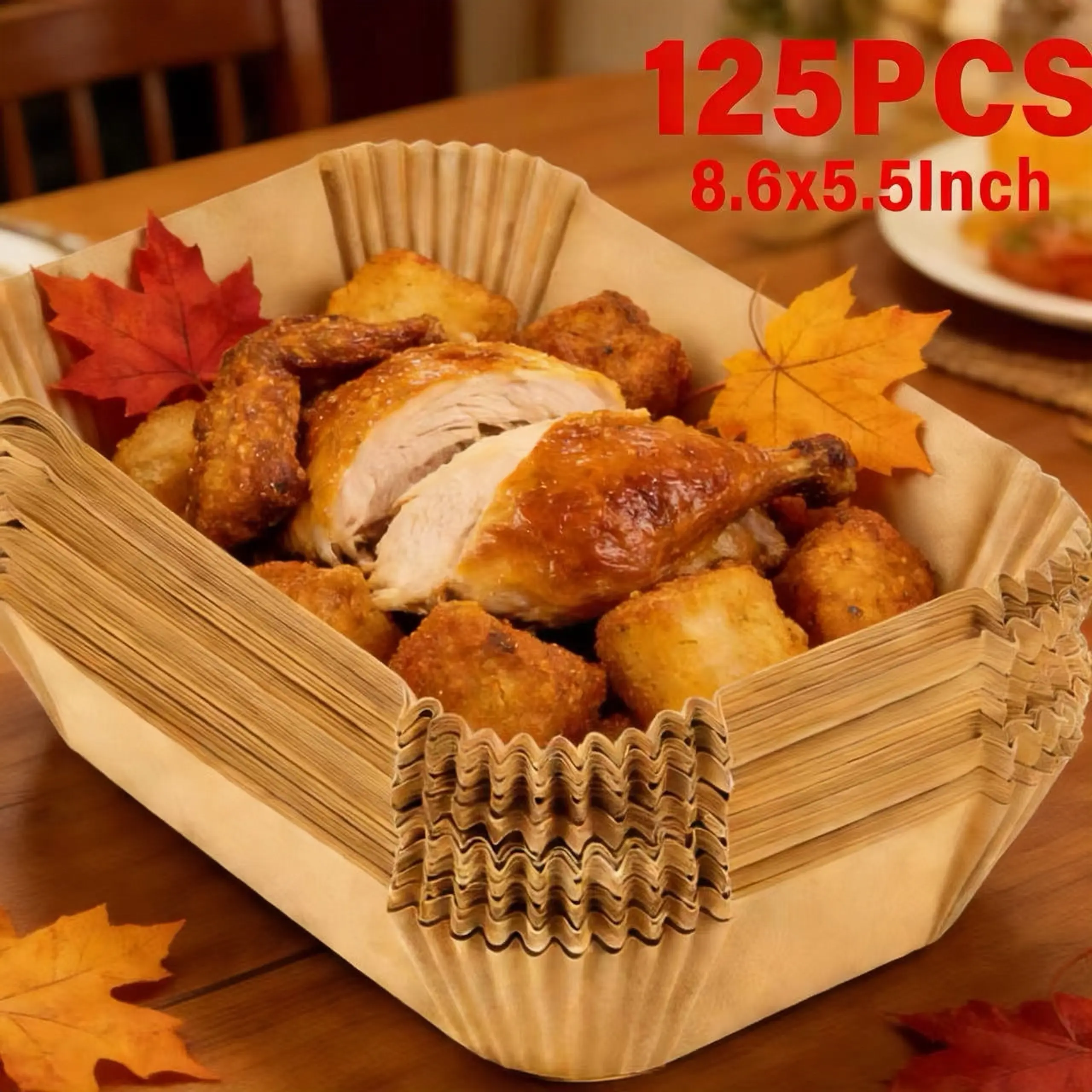 125Pcs rectangular air fryer bottom baking liners, 8.6x5.5 disposable oil proof paper, non-stick sheet, single sheet anti stick surface, tough parchment for camping RV outdoor food making