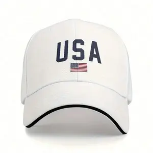 Men's White Polyester Dad Hat - America Printed Flag-Themed Cap, Vintage Casual Durable Headwear for Outdoor Sports, Featuring "USA" Design, America Printed Hats, Flag-Themed Hats