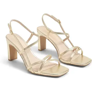Coutgo Women's Chunky High-Heel Strappy Sandals - Square Open Toe, Ankle Strap Rubber-Soled Footwear for Wedding, Party Dresses