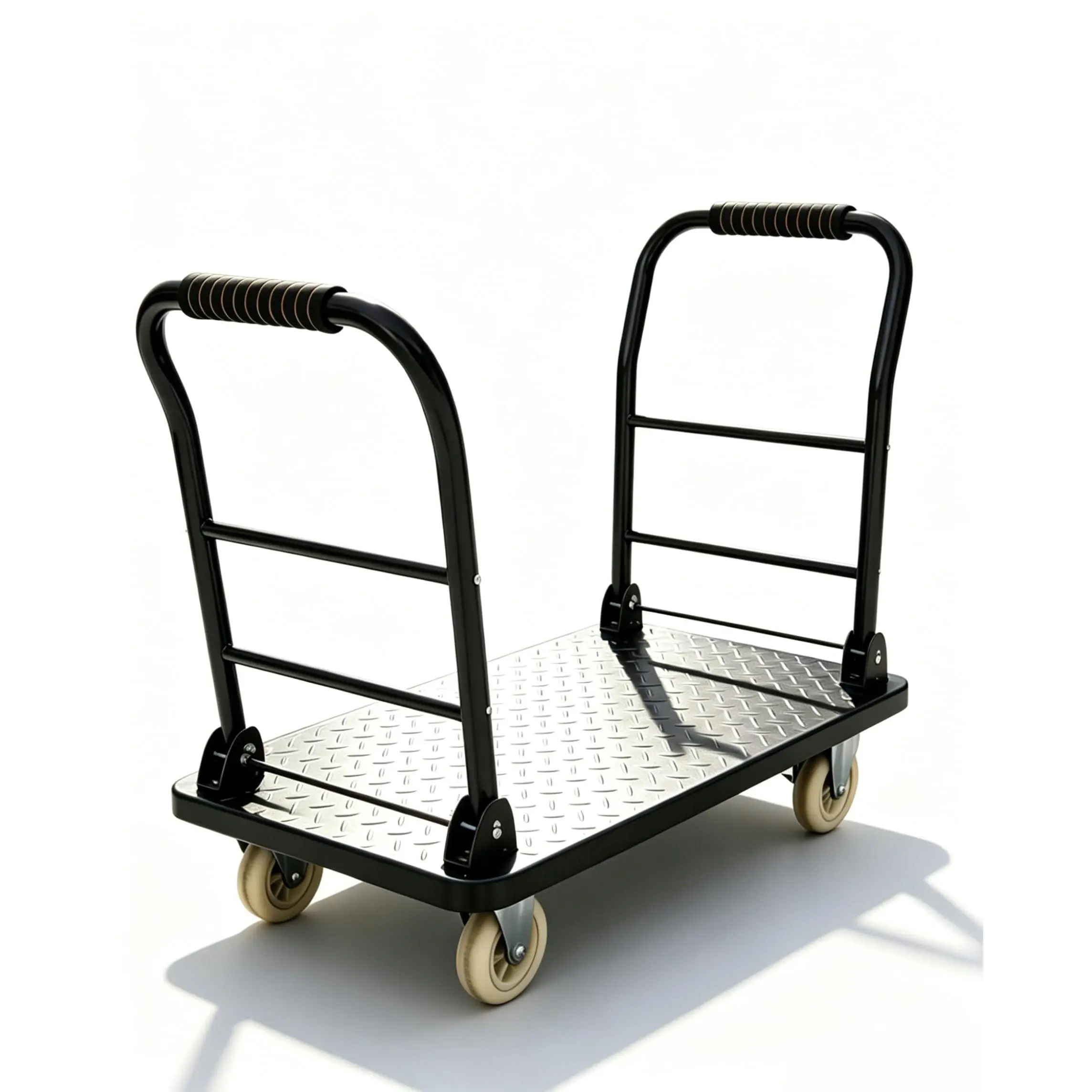 Garvee Heavy Duty Trolley - 2700 lbs Capacity Steel Flatbed Cart on Wheels - 48"x24" Load Area - 2 Removable Handles - 6 inches Swivel Wheels - For Warehouse, Factories, Commercial Spaces - Black, 48" X 24" Load Area