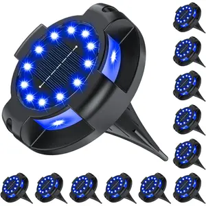 Solar Pathway Lights Outdoor 12 Packs, Bright Blue 16 LEDs Solar Ground Lights Walkway Lights with Side Light, Waterproof Solar Deck Light for Yard Walkway Garden Poolside Driveway Decorations