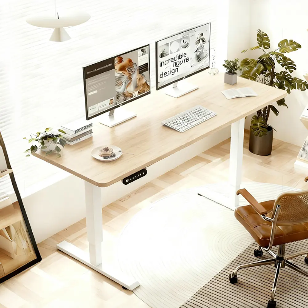 Littleox 55"×24" Light Oak Electric Standing Desk Height Adjustable Desk for Home and Office Computer Table Gaming Desk Modern Lift-up Desk