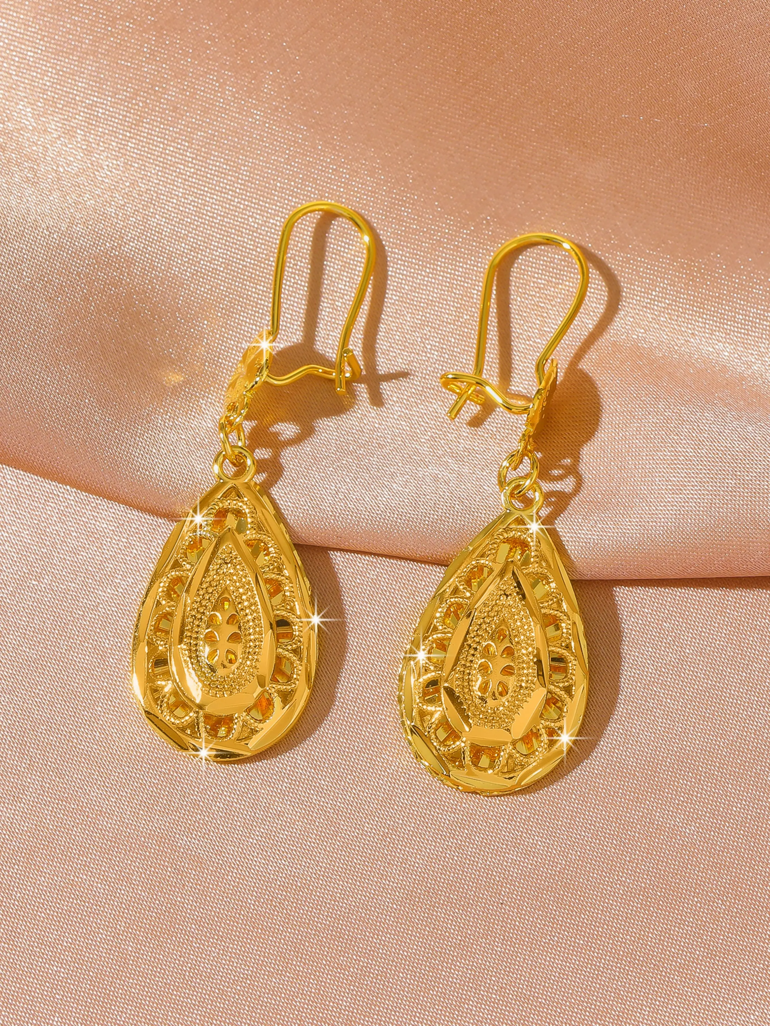 Elegant 24k Gold Plated Teardrop Dangle Earrings, Fashion Dangle Earrings, Waterproof Bohemian Style Jewelry, Perfect for Women's Daily Wear, Parties, Holidays, Office