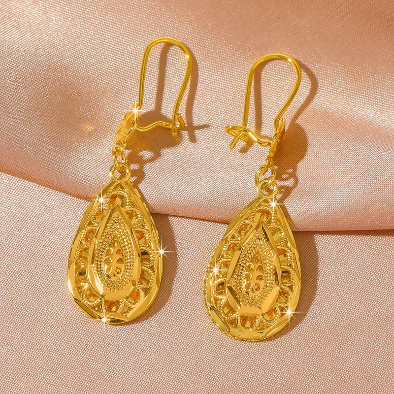 Elegant 24k Gold Plated Teardrop Dangle Earrings, Fashion Dangle Earrings, Waterproof Bohemian Style Jewelry, Perfect for Women's Daily Wear, Parties, Holidays, Office
