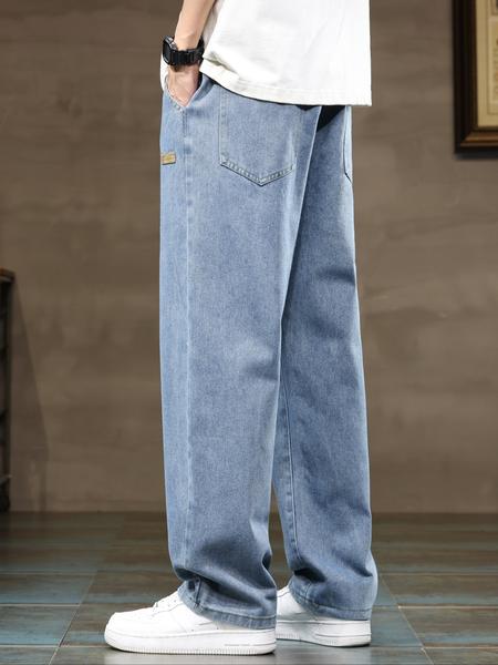 Men's elastic waist straight-leg plus-size jeans. Comfortable and loose street-style bottoms, suitable for plus-size men. Perfect for daily casual wear, urban street looks, and weekend fashion styles. A must-have trendy plus-size men's long pants 🔥
