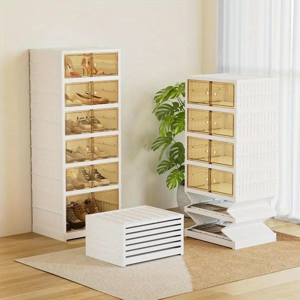 3/6/9-layer transparent storage box with no installation required, stackable and foldable shoe storage box with transparent door, plastic shoe box, easy to assemble.