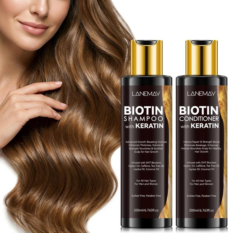 200ml+200ml Biotin Shampoo & Conditioner Set with Keratin - DHT Blockers & Caffeine Formula - Advanced Growth Boosting & Thickness Enhancement - Sulfate Paraben Free Hair Care