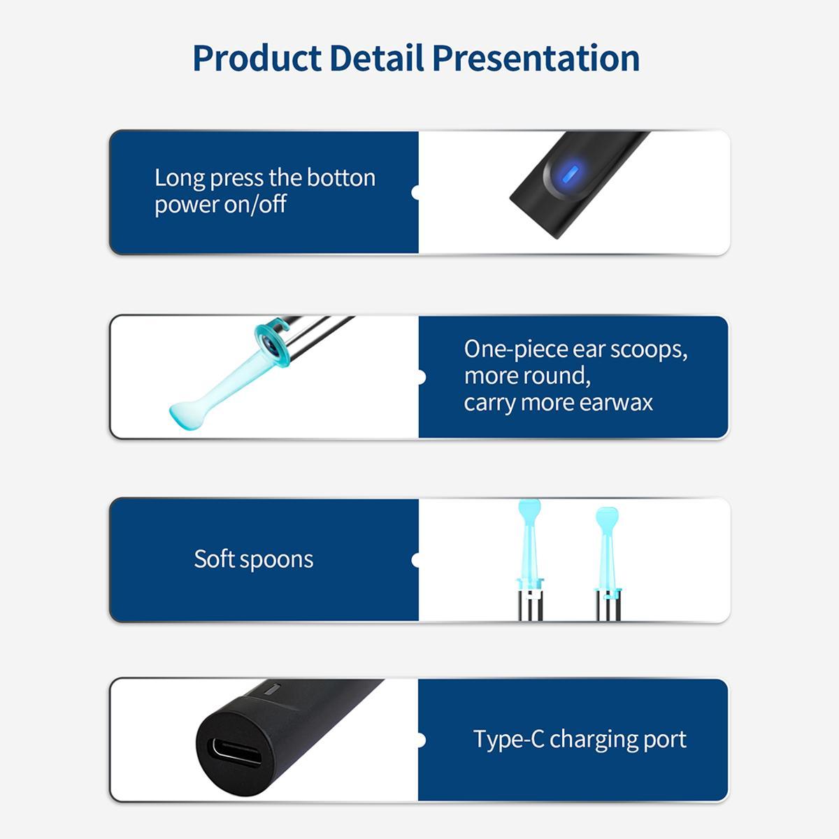 Intelligent Visual Ear Scoop, 7 Counts/set Ear Wax Removal Tool, HD Wireless Ear Otoscope with LED Lights & Ear Spoon Tools, Ear Wax Removal Kit