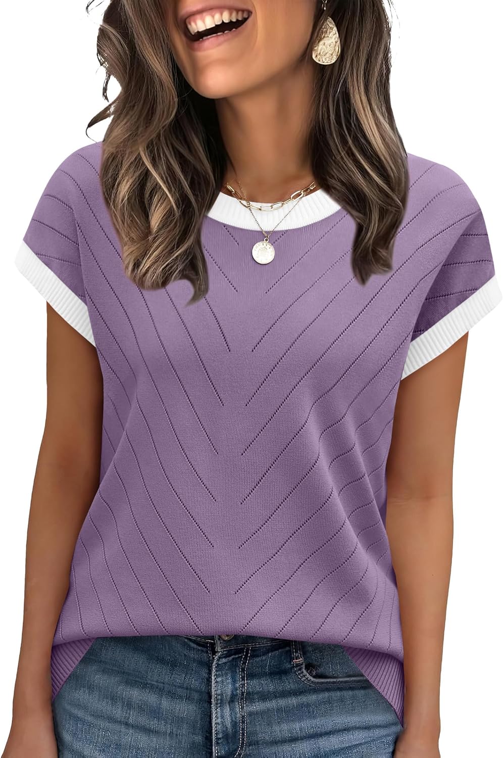 Short Sleeve Sweater for Women Summer Tops 2026 Business Casual Outfits Spring Clothes Dressy Casual