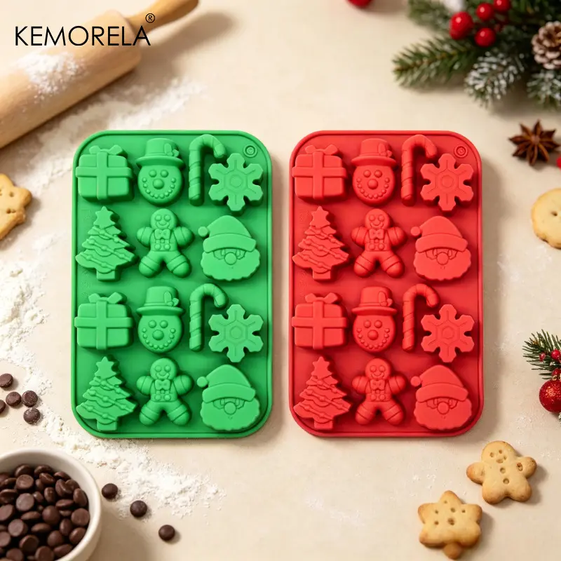 2pcs Christmas silicone mold set-Santa Claus, trees, snowman, gingerbread man and other templates; Suitable for baking, wax, soap and clay crafts-holiday tools and multifunctional silicone cake molds.