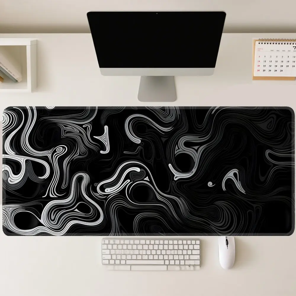 SNOW SCENE COMPUTER MAT 2D FLAT EXTRA LARGE EXTENDED VERSION EXTRA LARGE GIFT FOR GAME ENTHUSIASTS BLACK ABSTRACT FLUID PATTERN SUITABLE FOR COMPUTER ANIME AESTHETIC EXTENDED XXL DUAL USE FOR GA GAMING MOUSE PAD LARGE MOUSE PAD DESK MAT NON-SLIP WASH