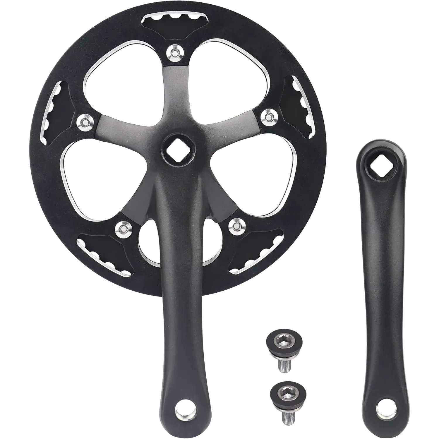 E-/ Crankset MTB Road Bikes Crank Set 46T/48T Charing Alumininum Alloy Single Side Chain Cover and 170mm Arm, Compatible with Single Speed  and 6/7/8/9 Speeds Bicycles, Black