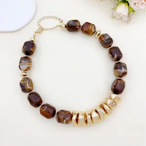 Exaggerated necklace with imitation marble pattern acrylic beads, short necklace