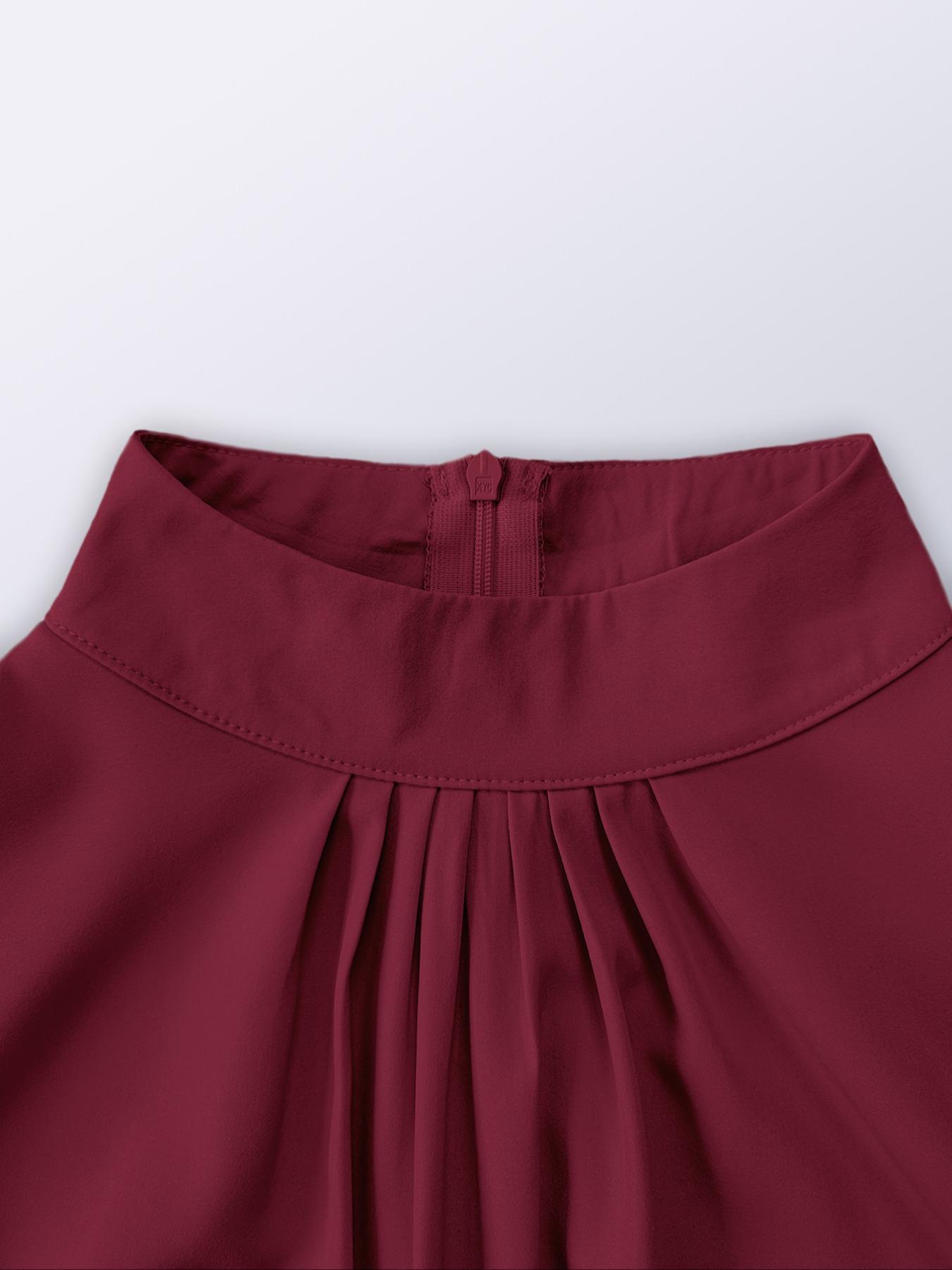 Women's Elegant Chic Long Sleeve Belted Pleated Dress, Spring & Fall Fitted Plain Design, Middle East Style Maid of Honor Gown