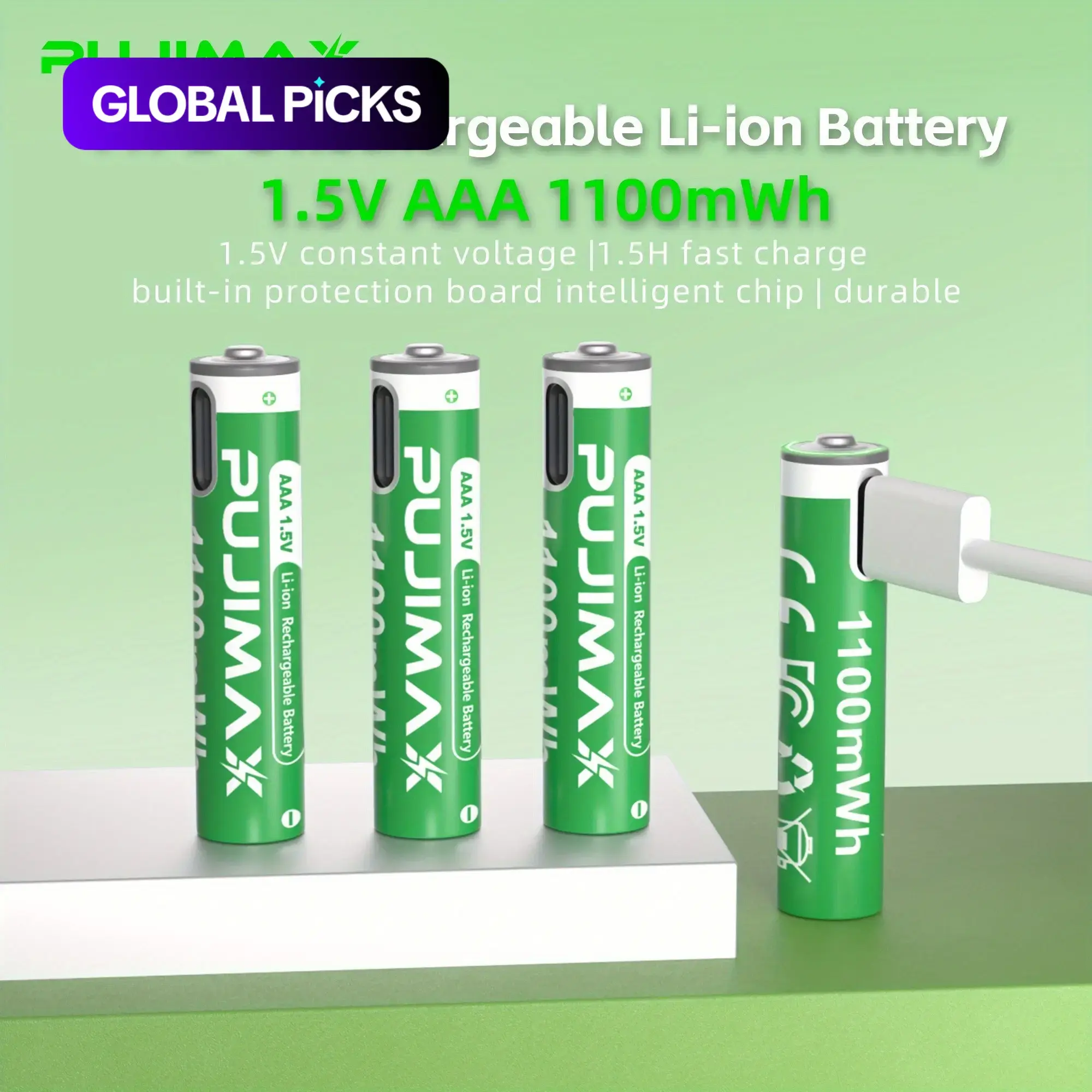 Rechargeable AAA Batteries with Type-C Interface, Compatible with Mouse, Game Controller, TV Remote, Air Conditioner, LED Light, Portable Music Player #GLOBAL PICKS