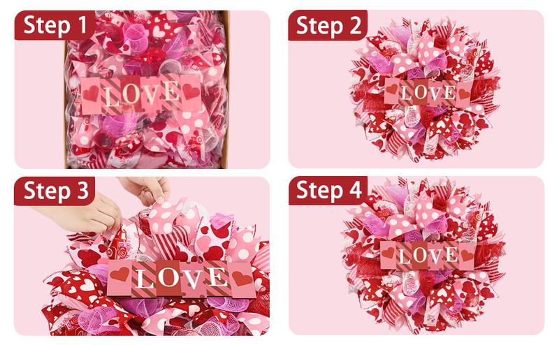 Waipfaru 17 Inch Valentines Day Mesh Wreath,Valentines Wreaths for Front Door with Love Wooden Sign Fishnet Yarn, Valentines Day Wedding Decorations for Indoor and Outdoor