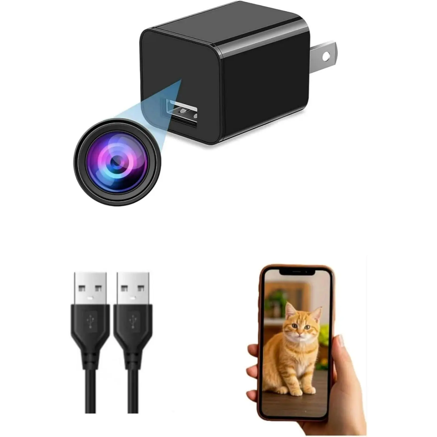Camera Charger, 64GB Full HD 1080P Nanny Camera with Motion Detection, No Need for WiFi