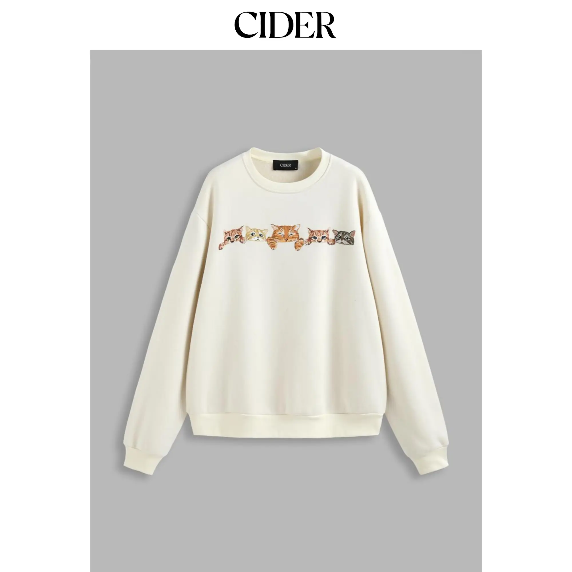 Cider Women's Terry Sweatshirt, Cat Pattern Design SummerFinds