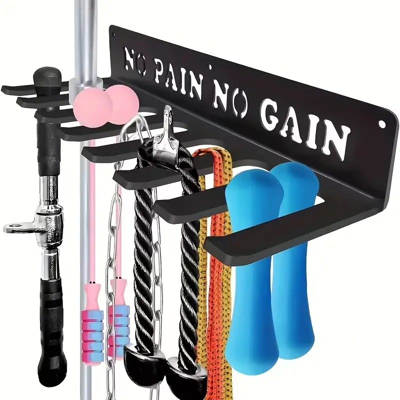 8 Hook Wall-Mounted Fitness Storage Rack, Multi-Functional Gym Equipment Organizer, Ideal for Resistance Bands, Jump Ropes, Weightlifting Belts