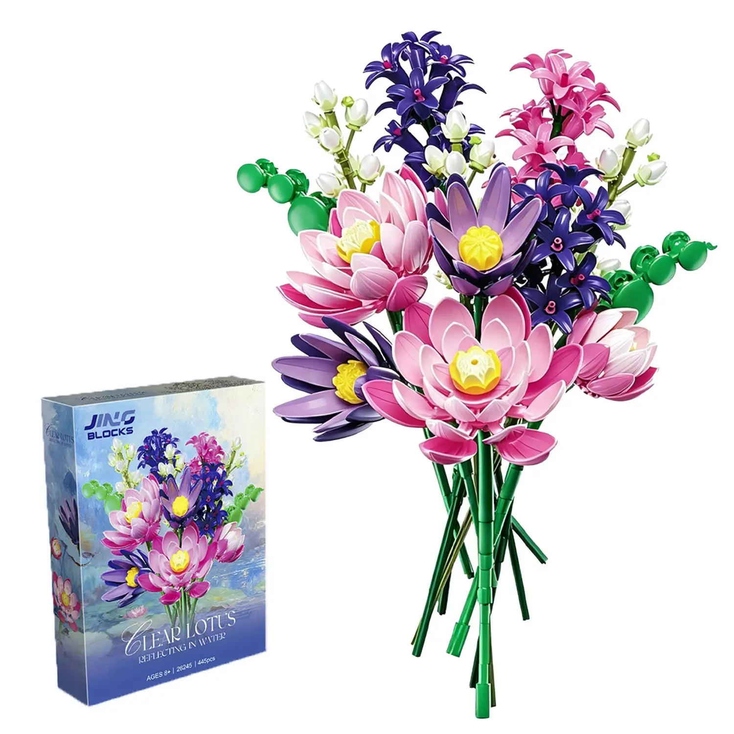 Lotus Block Bouquet, 445 Pieces Artificial Lotus Plant Series, DIY Preserved Flower Model, Home Decor, Gift for Plant Lovers