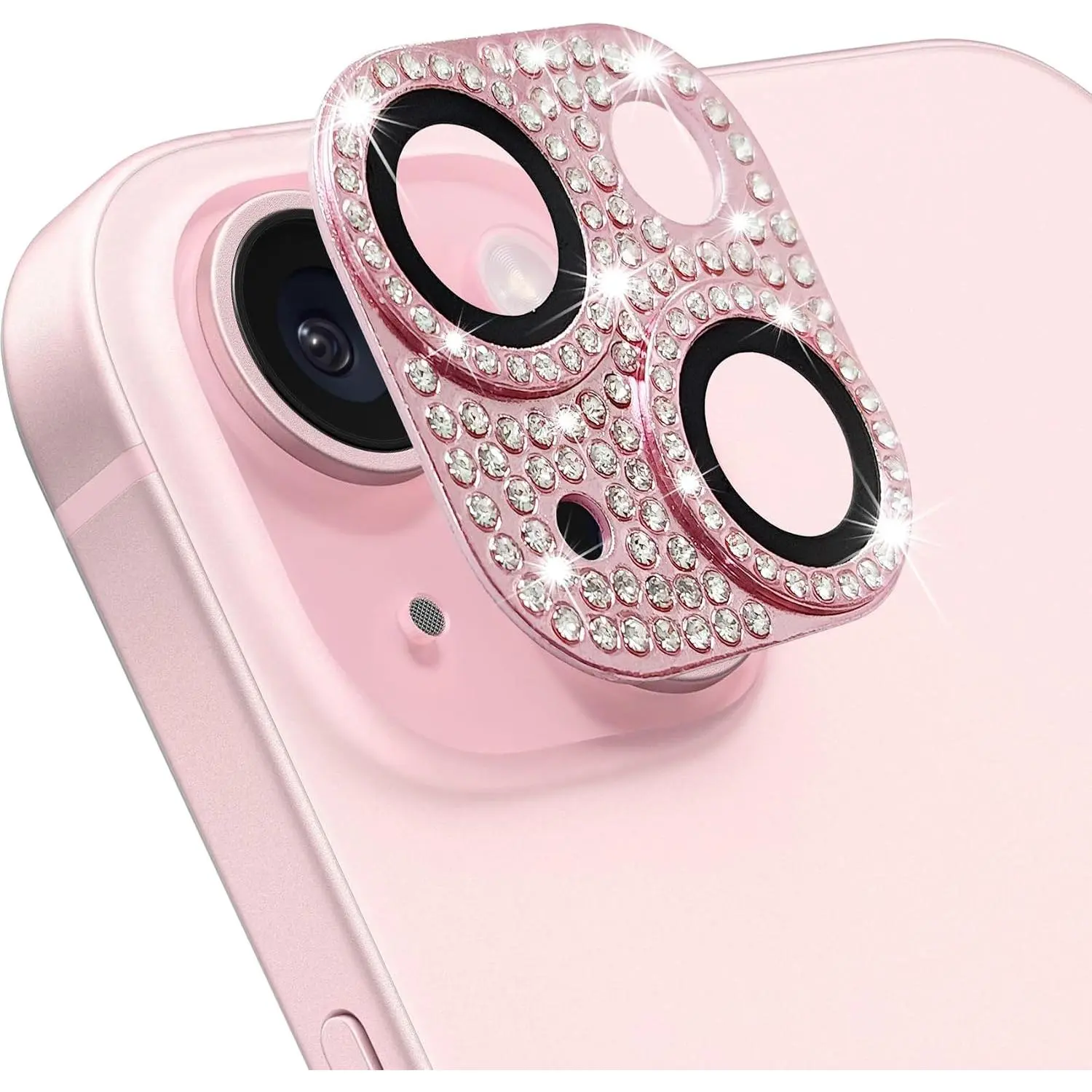 Compatible with  15 and  15 Plus Camera Lens Protector, Bling  Rhinestone Sparkle  9H Tempered Glass Camera Cover Anti Scratch Shockproof Lens Screen Full Protective Cover,