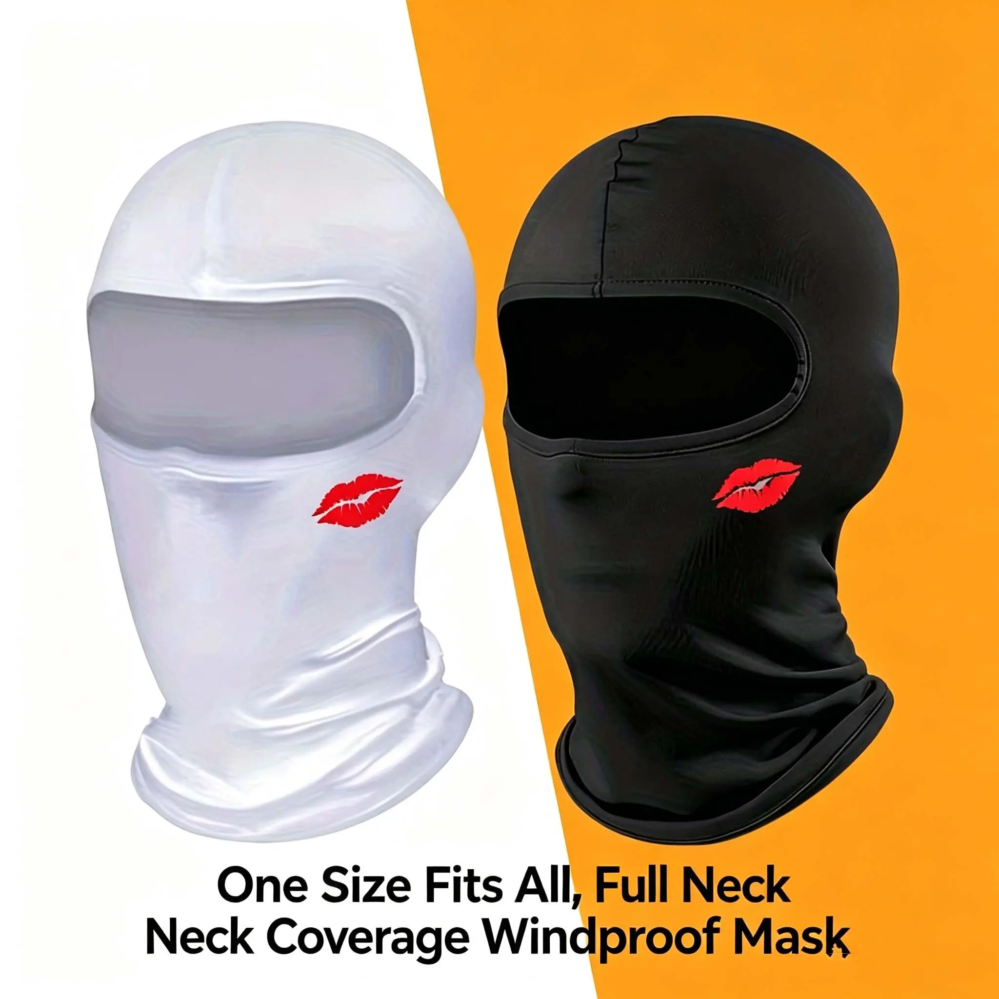 Stretch with Glasses Compatibility - Moisture-Wicking, Breathable Polyester Fabric, Sporty Full-Face Mask with Kiss Mark Design for Cycling, Running & Outdoor Adventures