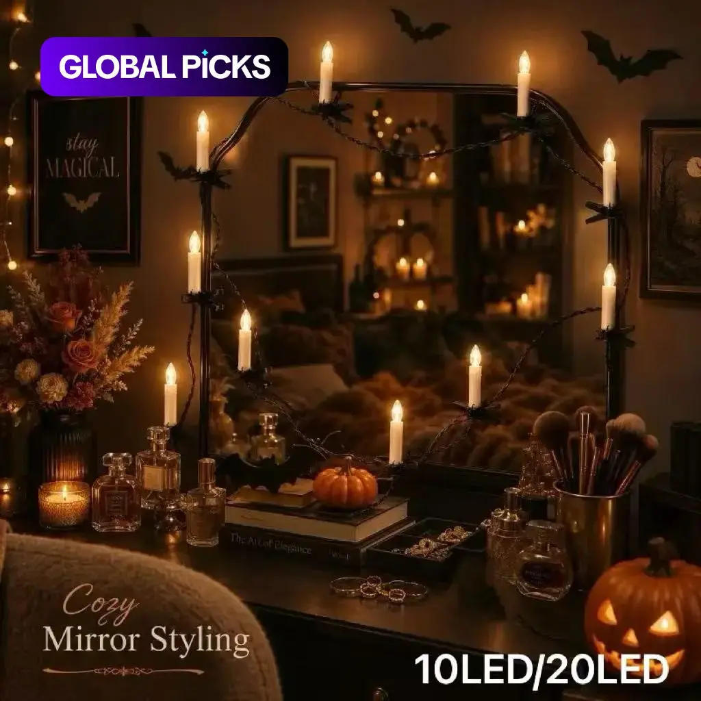 Flameless Candle Light 20/10 LED, Battery-Powered Decorative Candle String, Ambient Decor Lighting, Home Decor Lighting, Ideal for Restaurant, Bedroom, Party, Christmas, Halloween #GLOBAL PICKS