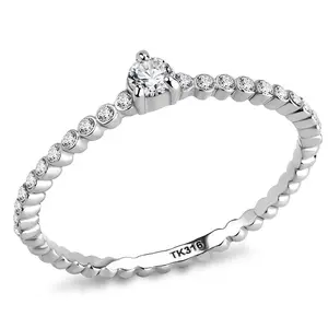 Stainless Steel Ring with Sparkling AAA Grade CZ Gemstones for Elegant Style