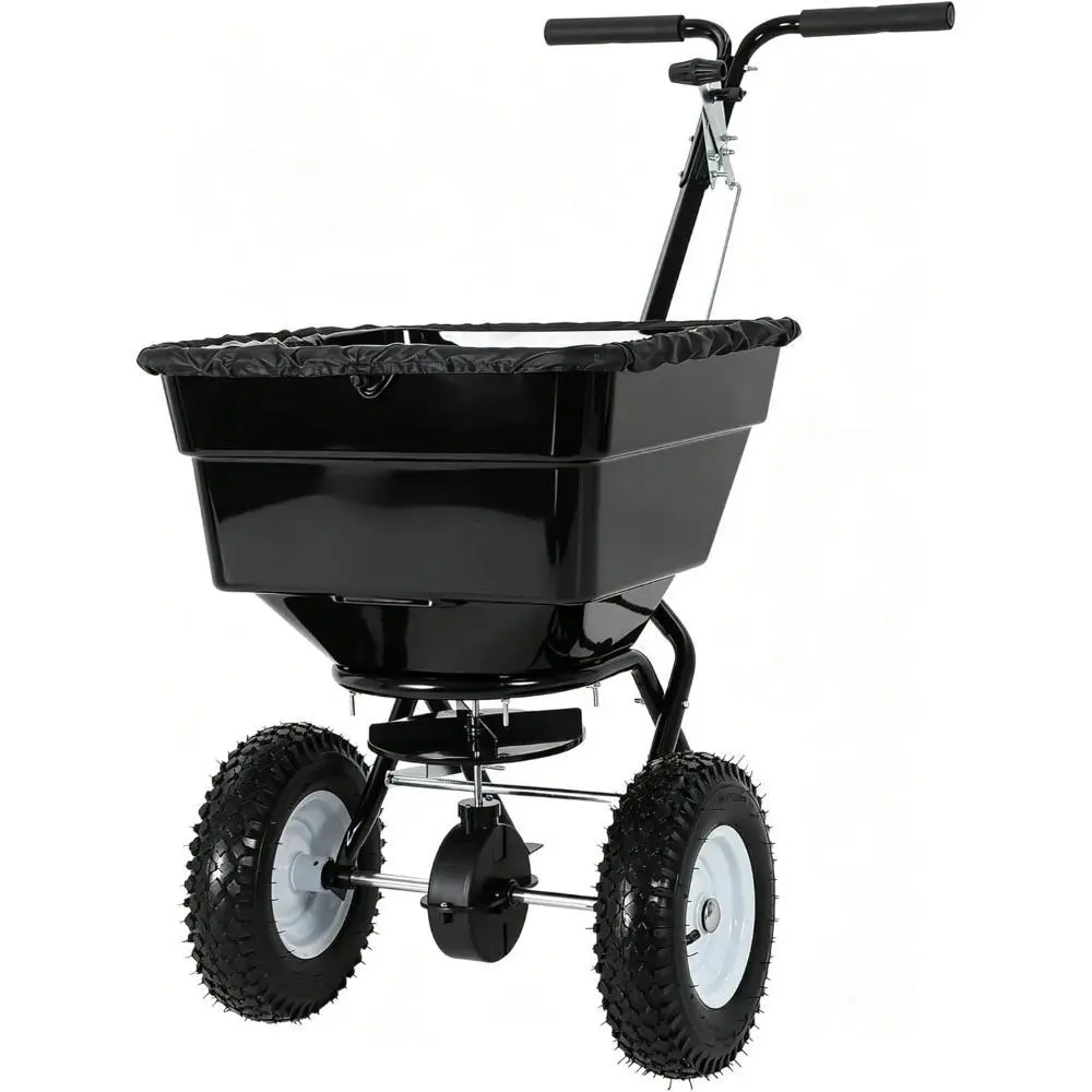 Heavy Duty Walk Behind Push Broadcast Spreader, 12FT Spreading Width, 13-inch All-Terrain Wheels, 100lb Load Capacity, Adjustable Flow Control, Easy Assembly for Fertilizer, Grass Seed, Ice Melt