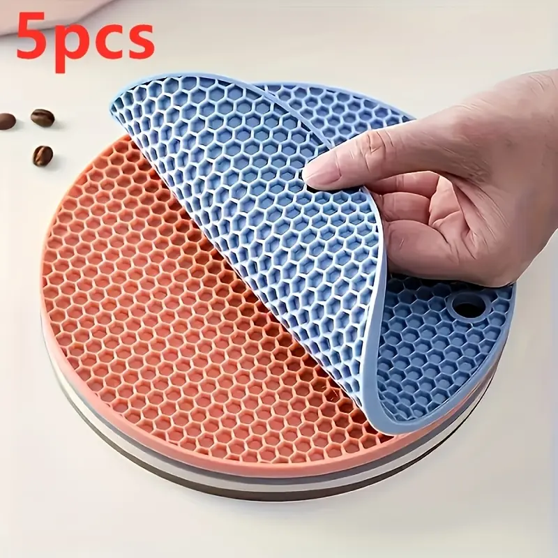 [Heat-Resistant |   Non-Slip] 5pcs Heat-Resistant Non-Slip Honeycomb Mats |   Hot Plate Pads for Pans Grills & Ovens |   Multi-Color Options