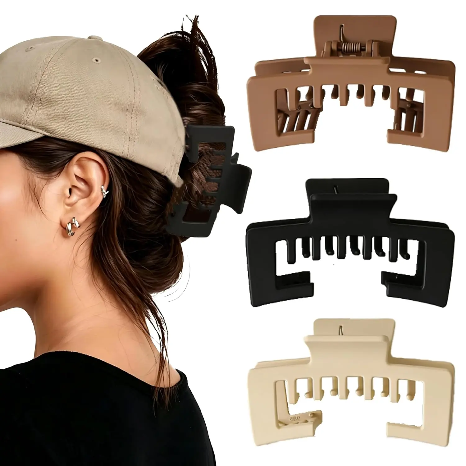 3PCS Hat Claw Clip, Large Claw Clips for Hat, Non-Slip Strong Matte Baseball Hair Clip for Womens Trucker Hat. 2026 New Accessories