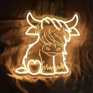highland cow design led neon sign, usb powered creative led neon light, decorative neon sign for home bedroom party farm