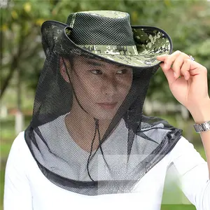 Unisex Outdoor Mosquito-Proof Sun Hat for Adults - 45 cm Size, 10 cm Brim Length, Breathable Net Face Cover, UV Protection Neck Flap Cap, All Seasons Headwear for Fishing, Hiking, Beekeeping