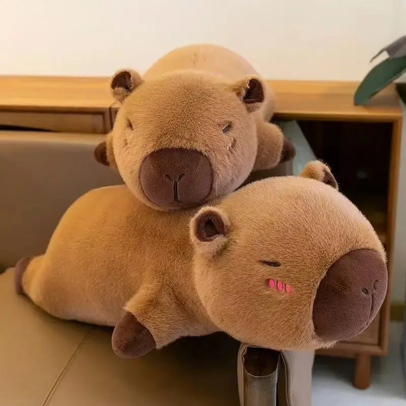 45cm-65cm Kawaii Cartoon Giant Strip Capybara Plush Doll Pillow Lying Brown Orange Wings Creative Capybara Plush Toy Home Decor