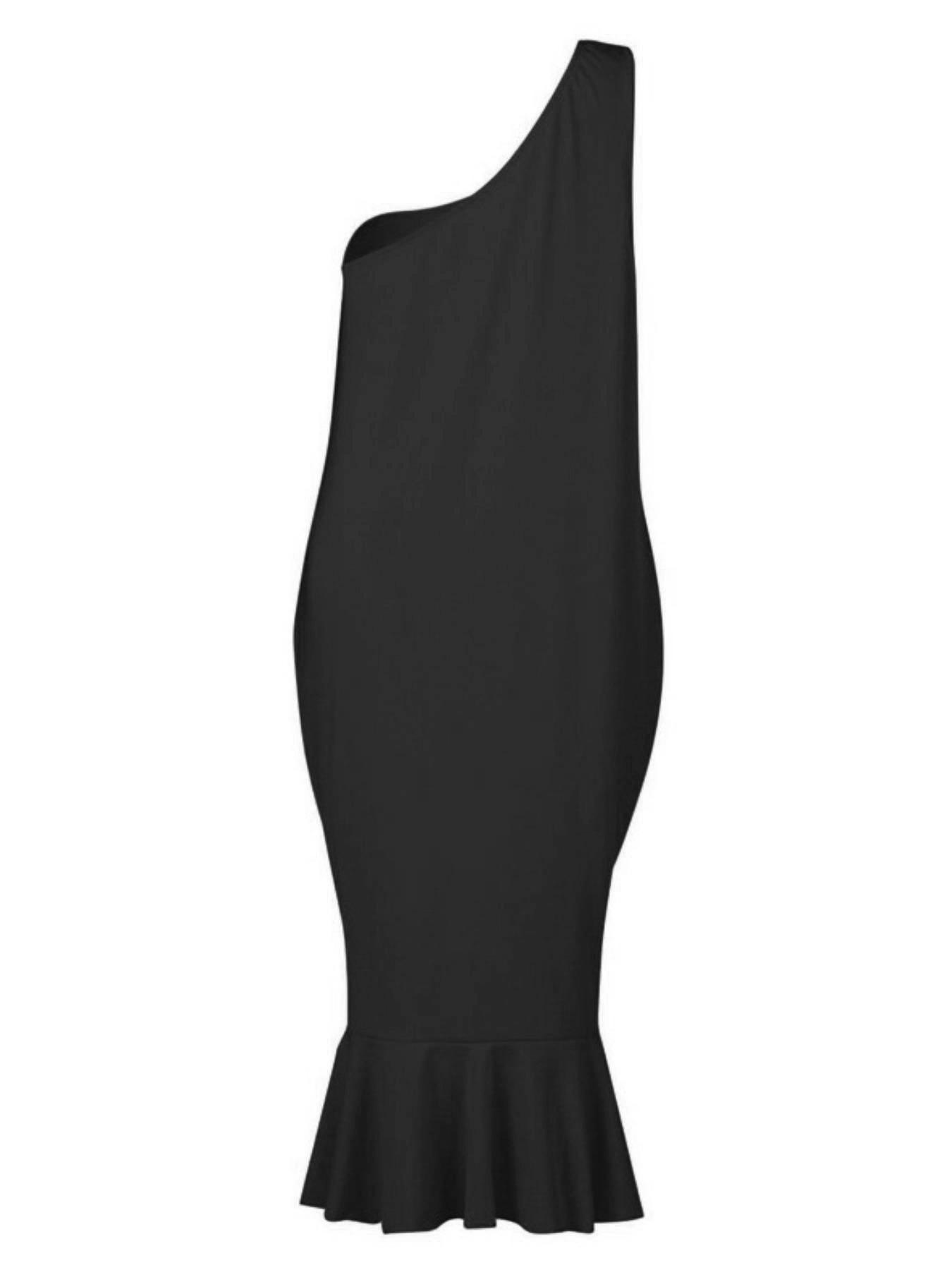 Women's Plain Twist Ruched Ruffle Hem One Shoulder Bodycon Dress, Elegant Sleeveless Split Thigh Midi Dress for Party Club Dating Wear, Ladies Summer Clothes, Formal Wear, Womenswear