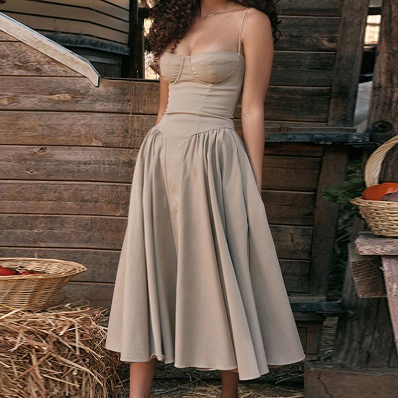 Summer 2026, European And American Strapless Dresses, New Waist-Cinching Fashionable And Sexy Slip Dresses