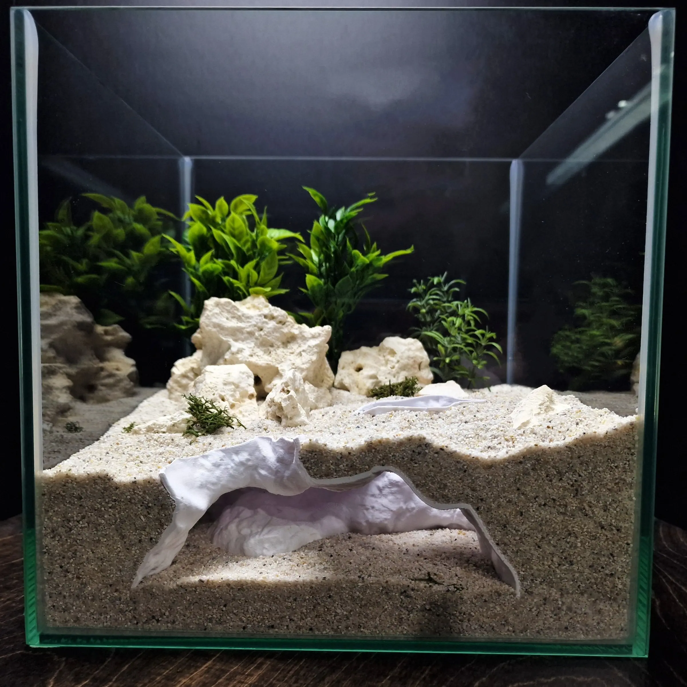 Natural Rock Fish Cave for Betta and Shrimp, Multi-Entrance Underground Hideout, Enhances Aquarium Aesthetics, Reptile and Amphibian Habitat Decor