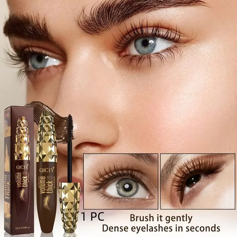 Golden brown voluminous curling eyelash mascara, creates uniquely charming thick lashes, long-lasting and naturally lengthens, not easy to clump, suitable for creating bold natural lashes, suitable for daily use, parties, and birthday gifts.