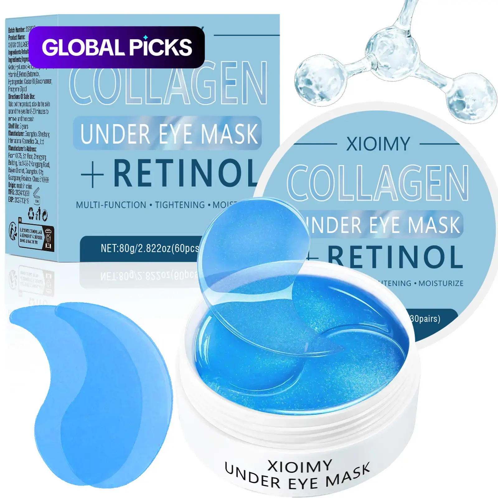Collagen & Retinol Under Eye Mask, 60pcs Moisturizing Eye Masks, Deep Hydrating Eye Care Mask, Eye Care Product for Women & Men, Hydrating Eye Treatments