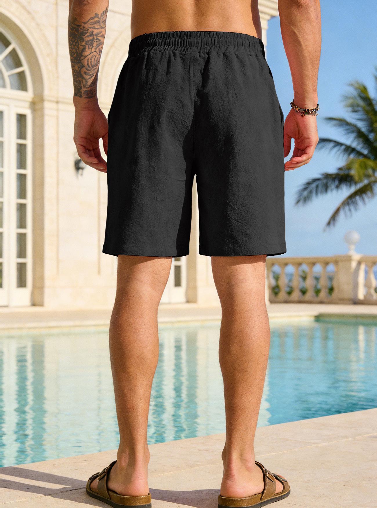 YehGoods 2026 Men's Summer Cotton Linen Blend Short Pants Casual Loose Fit Breathable Lightweight Beach Shorts Comfortable Everyday Wear Trendy US Style Menswear Tropical