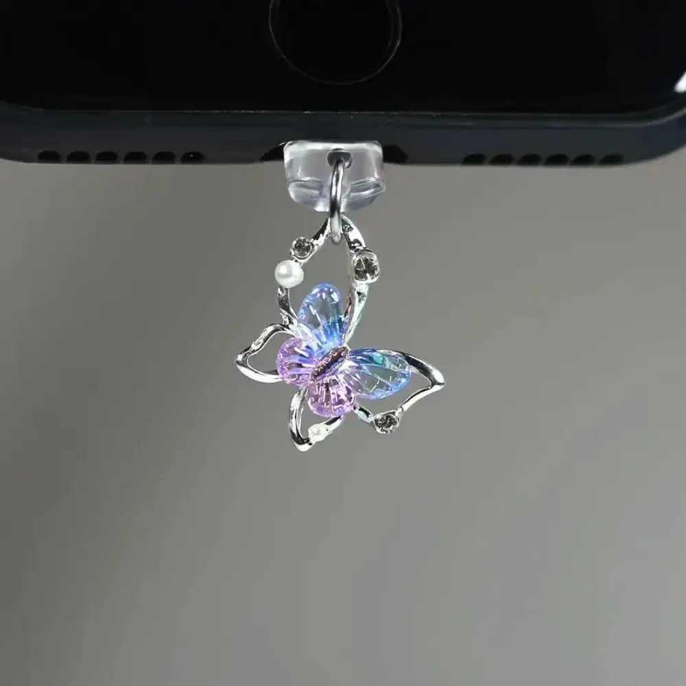 2026 New Pearl Rhinestone 3D Butterfly Smartphone Cellphone Mobile Dust Plug Set, Elegant Bag Accessory Charm, Compatible with iPhone & Type-C, Ideal Holiday Gift for Women, Accessories, 3D Butterfly Design
