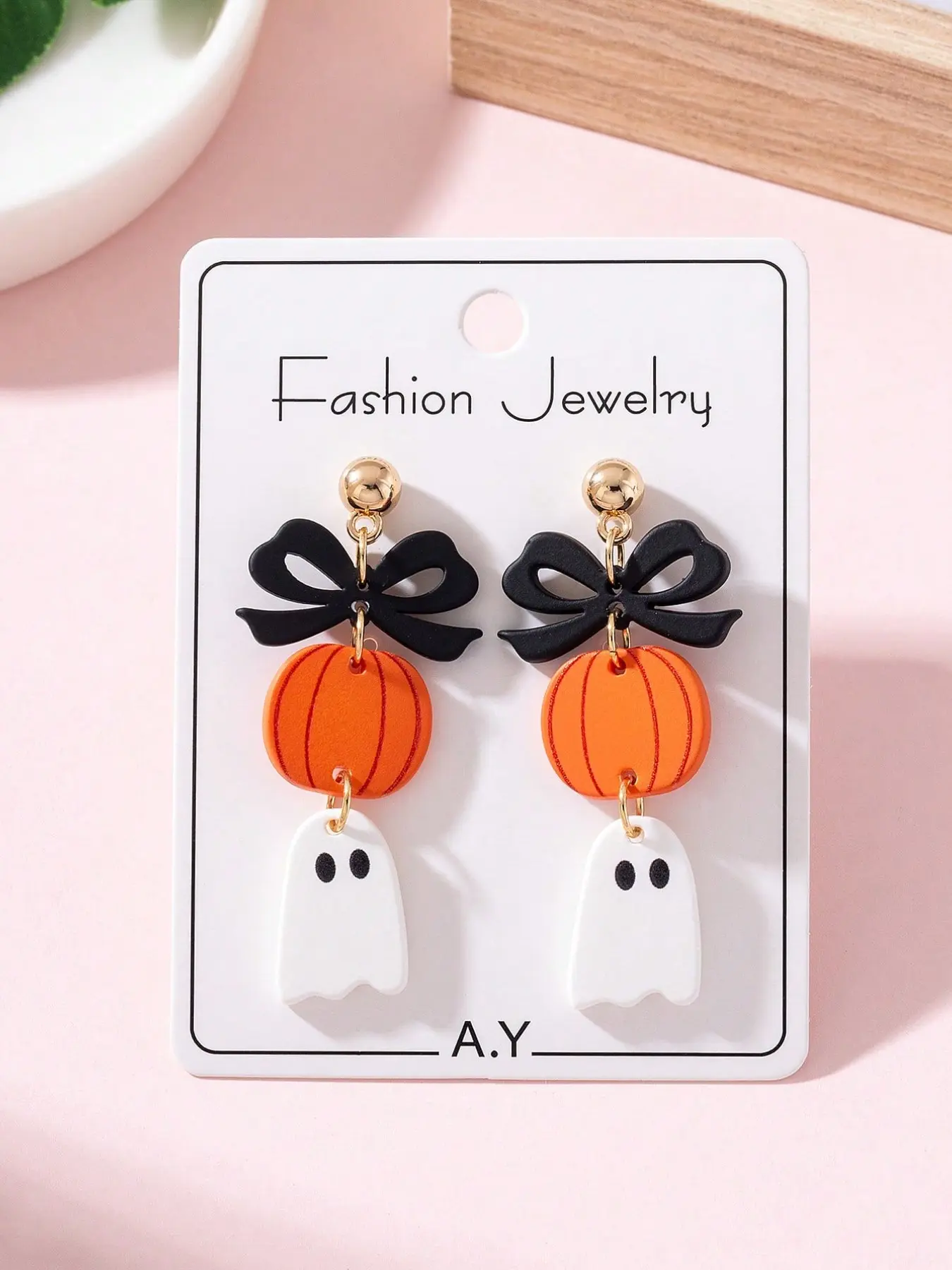 1 Pair Halloween Bow Pumpkin Ghost Acrylic Women's Fashion Jewelry Dangle Earrings, Perfect Decoration For Holiday Party